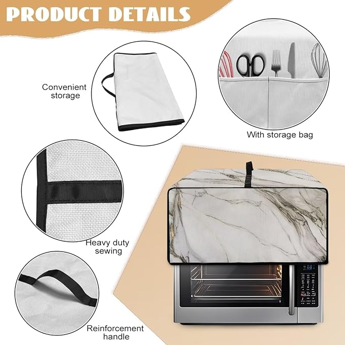 Toaster Oven Dustproof Cover Waterproof Bread Machine Protector with Handle Top Universal Fit Decorative Small Appliance Cover Gift White Marble - M