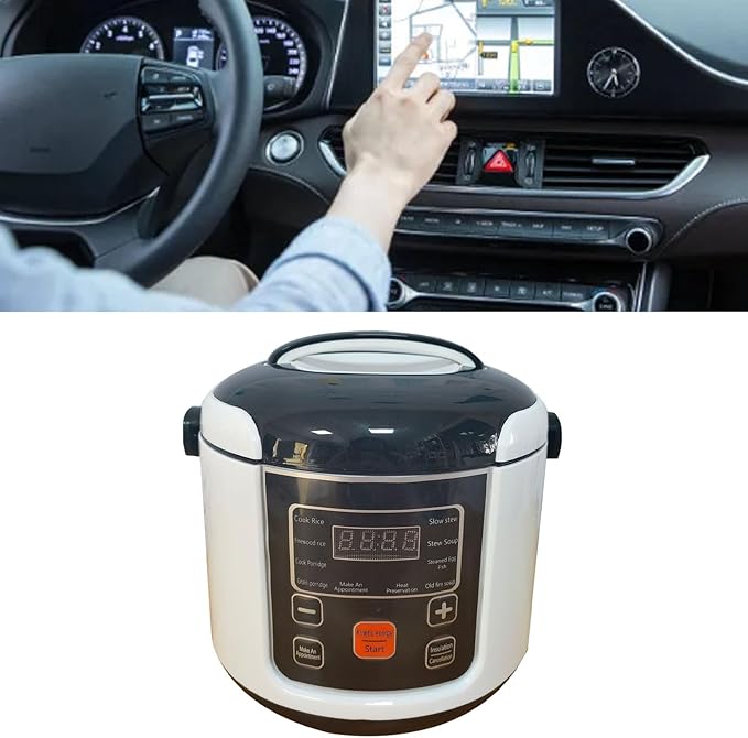 2L Mini Rice Cooker 2-4 People Travel Rice Maker with Removable Nonstick Pot Steaming Basket Measuring Cup Rice Paddle for Car Road Trip Camping (12V)
