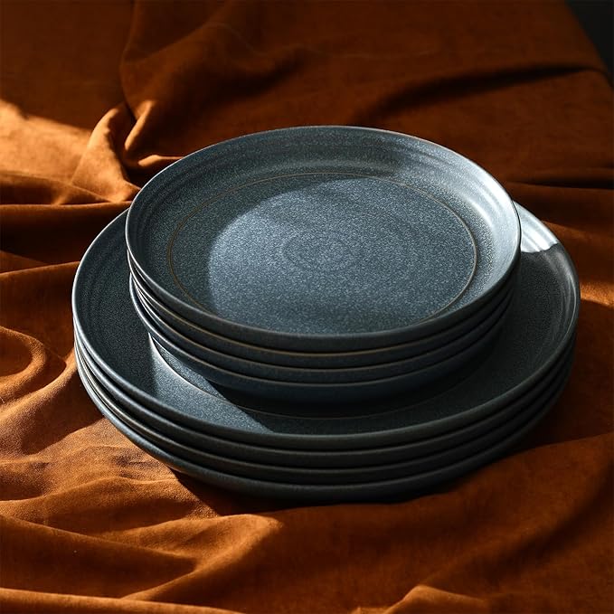 Stone Lain Elio 12-Piece Dinnerware Set Stoneware Plates and Bowls Set Dish Set for 4 Blue