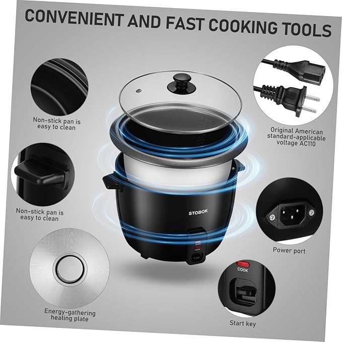 NUOBESTY Compact Electric Rice Cooker with Clear Lid Space-saving Household Stew Pot for Rice Porridge and Efficient Cooking Easy Single-button Operation Portable Kitchen Appliance with US