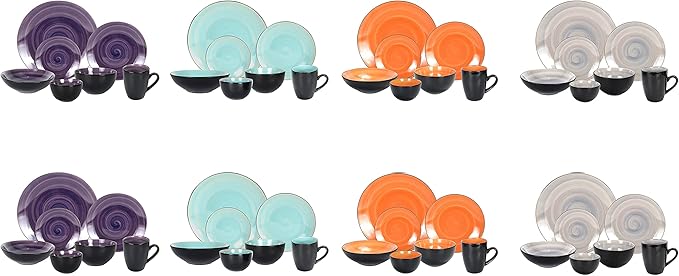 Stoneware Sonoma 56pc Dinnerware Set Black + Speckled Spin Wash Mixed Colors of Purple Turquoise Orange and Grey
