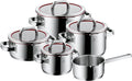 WMF Function 4 5-Piece Induction Saucepan Set Glass Lid with 4 Pouring Functions Polished Cromargan Stainless Steel Induction Pots Set Inner Scale