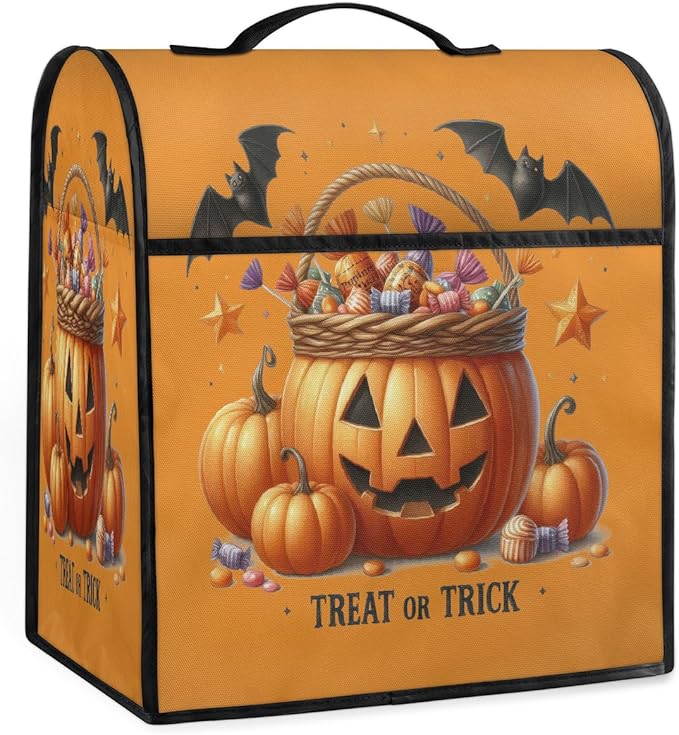 cfpolar Kitchen Aid Mixer Cover Compatible with 6-8 Quarts Halloween Pumpkin Candy Bats Stand Mixer Cover Kitchen Aid Mixers Accessories Appliance Organizer Bag Dust Covers with Zipper Pocket