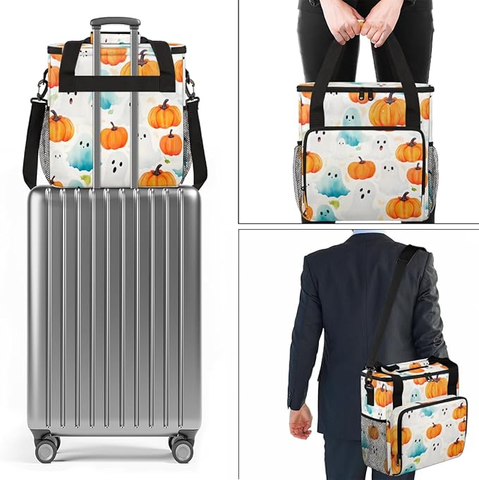 Pumpkin Halloween Ghosts Coffee Maker Carrying Bag Travel Storage Bag Compatible with K-Mini or K-Mini Plus Single Serve Coffee Brewer Carrying Case with Multiple Pockets &amp Shoulder Strap