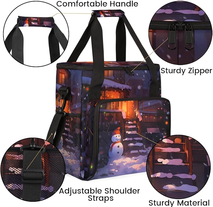 Christmas Snowman Coffee Maker Carrying Bag Bright Snowman Travel Storage Bag Compatible with K-Mini or K-Mini Plus Single Serve Coffee Brewer Carrying Case with Multiple Pockets &amp Shoulder Stra