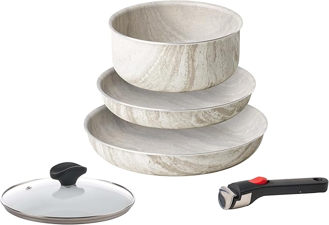 Guzzini ChefLine Marble Set of 5 Pans (24 cm and 28 cm) Casserole 20 cm Lid (20 cm) and Removable Handle