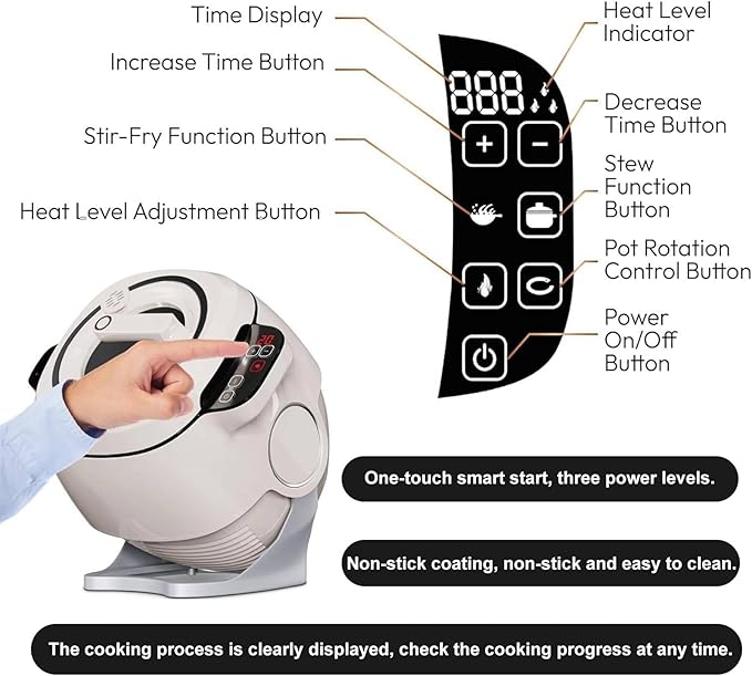 Automatic Cooking Machine Lazy Stir-Fry Pan Cooking Machine with 3 Gears Speed &amp 6L Capacity 360° Rotatable Drum Type Fried Rice Machine for Stir Frying Stewing Cooking 220V