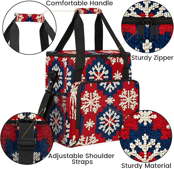 Xmas Snowflakes Christmas Coffee Maker Carrying Bag Travel Storage Bag Compatible with K-Mini or K-Mini Plus Single Serve Coffee Brewer Carrying Case with Multiple Pockets &amp Shoulder Strap