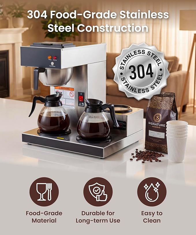 SYBO Commercial Coffee Maker 12 Cup Pour Over Drip Coffee Maker Brewer with 3 Lower Warmers Stainless Steel Cafetera