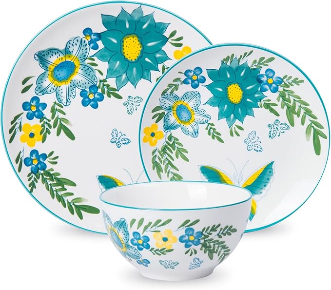 HomePop Ceramic 12-Pieces Dinnerware SetsDish Plates and Bowls Sets - Blue Turquoise