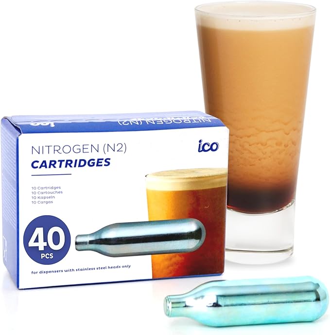 ICO 40pcs Nitrogen Cartridges N2 Cartridges for Nitro Cold Brew Coffee Maker Non-threaded Nitro Cartridge for Making Nitro Cold Brew and Nitro Infused Beverages 2g