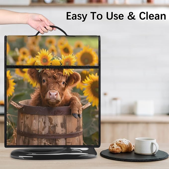 Kitchen Aid Mixer Cover Sunflowers Cute Highland Cow Stand Mixer Cover Compatible with 6-8 Quarts Stand Mixers Dust Covers with Zipper Pocket Foldable Washable Kitchen Aid Organizer Bag