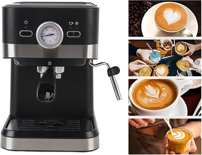 Pssopp Machine 20 BarCoffee Machine With Milk Frother Steam Wand Milk Frother Steamer Wand Stainless Steel Maker Compact Coffee Maker for Cappuccino (US Plug 110V)