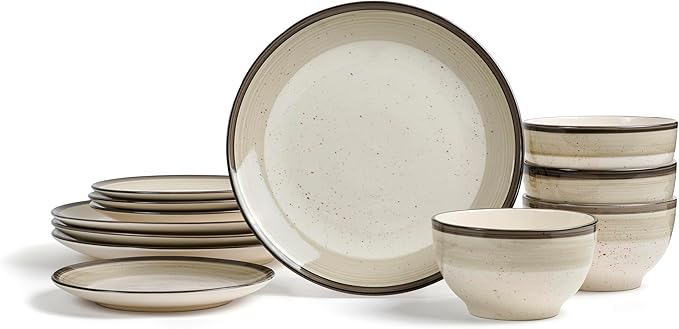Earth &amp Clay Harlow 12-Piece Dinnerware Set Earthenware Beige