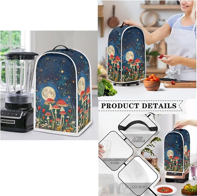 Unique Toaster 2 Slice Cover Thanksgiving Day Decorations Set Blender Bread Toaster Slow Cooker Cover Fit for Most 6-8 Qt Slow Cookers Mushroom Moon (Blue)