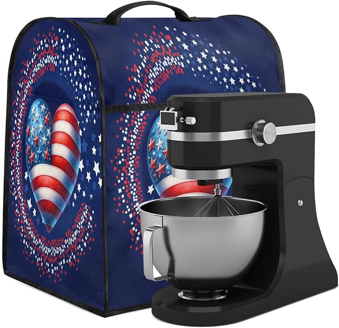cfpolar Kitchen Aid Mixer Cover Compatible with 6-8 Quarts American Flag Love Heart Stand Mixer Cover Kitchen Aid Mixers Accessories Appliance Organizer Bag Dust Covers with Zipper Pocket