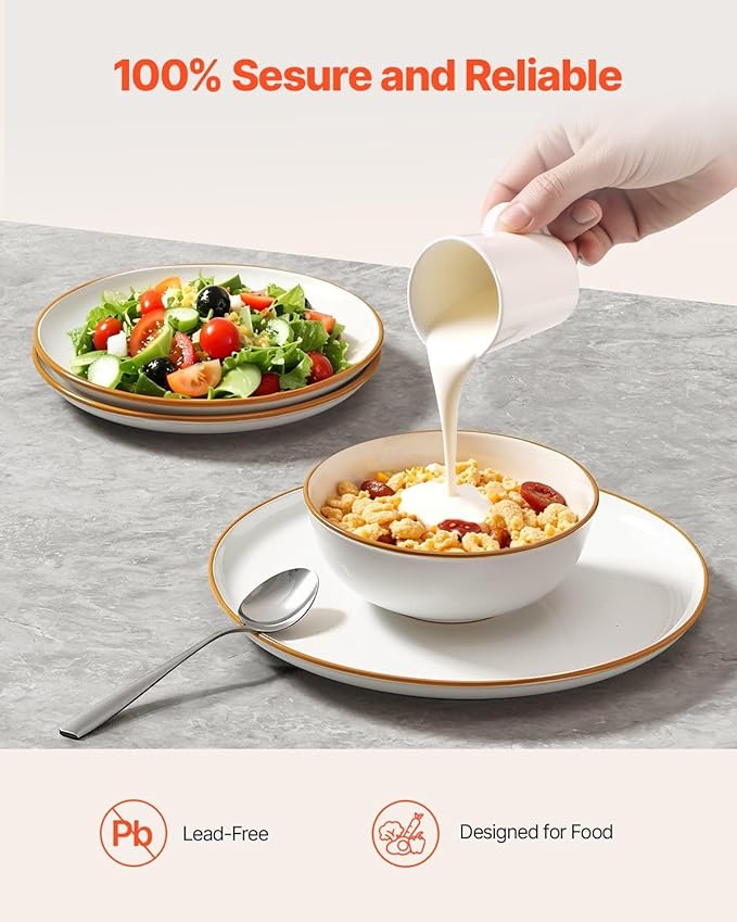 12 PCS Dinnerware Set Ceramic Plates and Bowls Sets Service for 4 White
