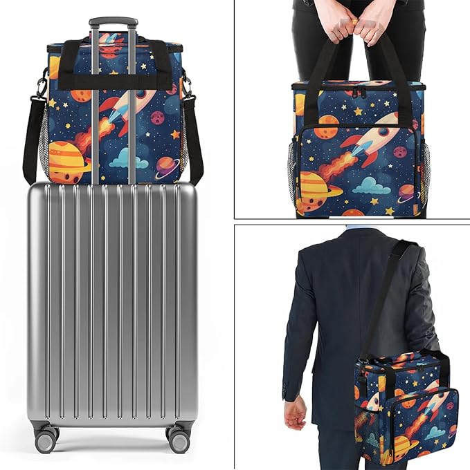 Space Cartoon Planet Travel Coffee Maker Carrying Bag Large Organizer Storage Tote Bag Insulated Reusable Cooler Grocery Bags
