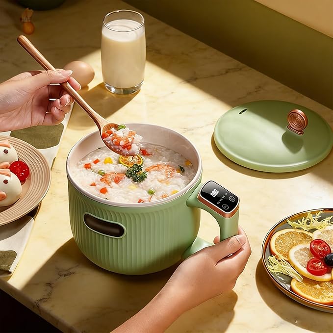 Portable Mini Electric Rice Cooker - Multi-Functional Non-Stick Ceramic Rice Cooker for 1-2 People Ideal for Soups Stews Grains &amp Oatmeal ﻿