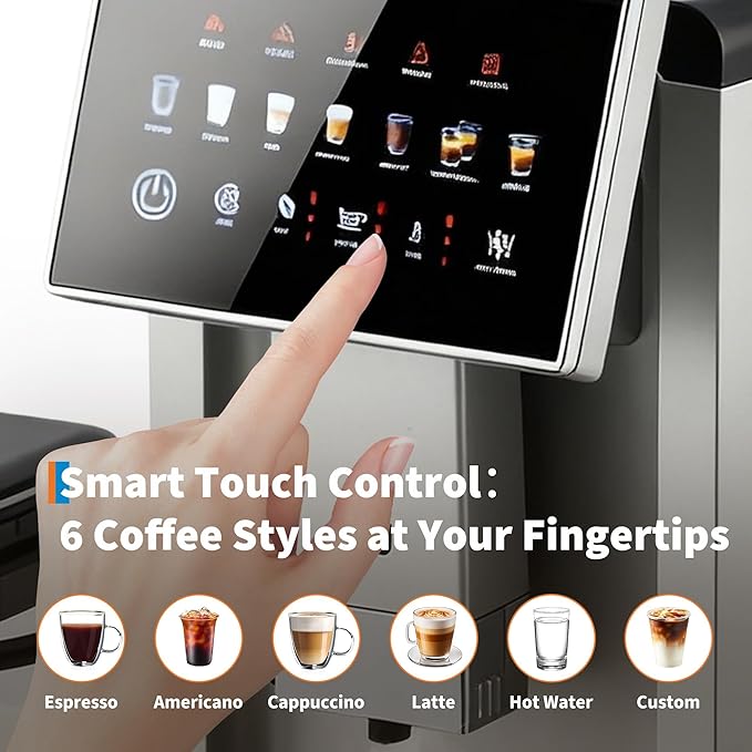 3rd-Gen Espresso Coffee Maker with Milk Frother Removable Brewer and Grinder Adjustable Coarseness and Flavor 3-Level Coffee and Milk Volume Control Detachable Milk Tank