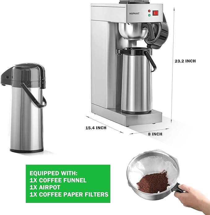 Commercial Drip Coffee maker set 1.8L/12 Cup Coffee Maker with 2 Carafes 2 Warmers &amp 2.2L Airpot Coffee Maker with 24H Insulated Thermal Carafe Stainless Steel for reasturant and Coffee Bar use