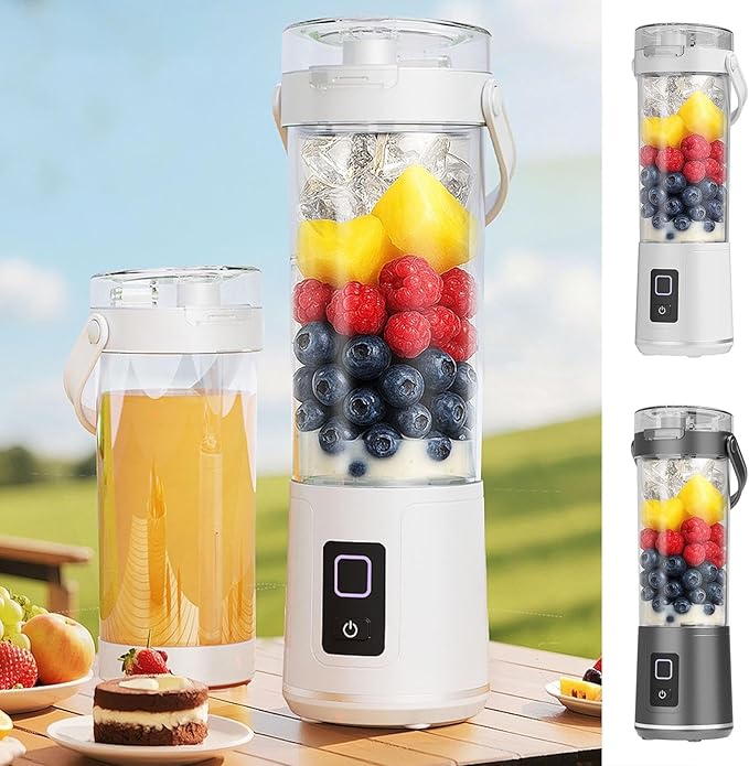 16 oz. Portable Electric Blender with Leak Proof Lid and Easy Sip Spout Mini Citrus Juicer Perfect for Smoothies Cordless USB-C Rechargeable Dishwasher Safe Parts (White)