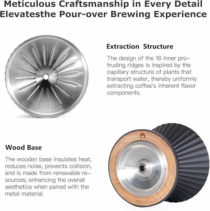 Pour Over Coffee Dripper Drip Coffee Pour Over Maker Resuable Blossom Cone Funnel Stainless Steel Metal Coffee Filter for Travel Camping Office Home Coffee Maker Brew (Midnight Black)