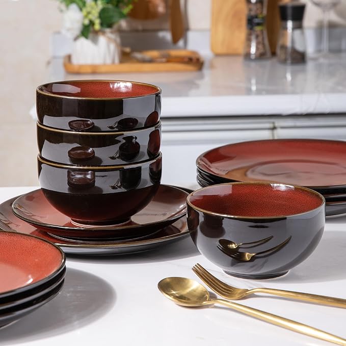 LERATIO Ceramic Dinnerware Sets for 8with pasta bowlsHandmade Reactive Glaze Dishes SetChip Resistant and Scratch Resistant | Oven&ampDishwasher &amp Microwave Safe-Blue(30PCS)
