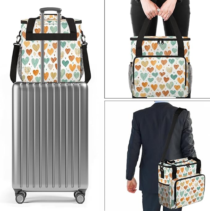 Retro heart Coffee Maker Carrying Bag Portable Travel Storage Tote Bag Compatible with K-Mini or K-Mini Plus Single Serve Coffee Brewer Carrying Case with Multiple Pockets &amp Shoulder Strap