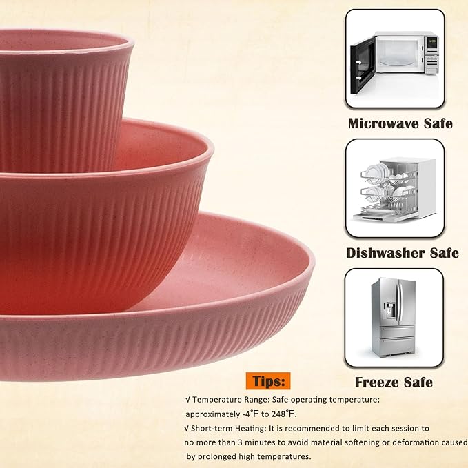 Wheat Straw Dinnerware Set 36pcs Dishes Plates and Bowls Sets Service for 6 Reusable Dinnerware Set Kitchen Cups Plates and Bowls Sets
