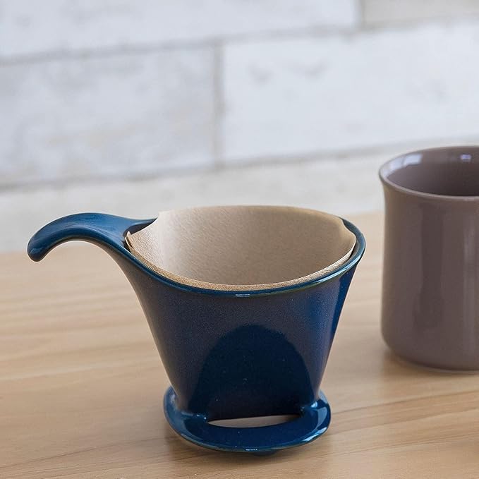 Zero Japan - Bee House Pour Over Coffee Dripper - Lead-Free &amp Cadmium-Free Ceramic Coffee Maker with Elegant Peek Hole Drip Cone Brewer Coffee Gifts Brewing Accessories - Jeans Blue Standard Si