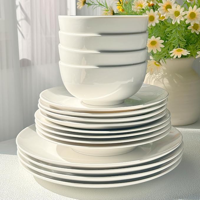 Anveena 16 Piece Dinnerware Set for 4 Plates and Bowls Set.For Family Dinner&amp Kitchen Use Microwave &amp Dishwasher Safe