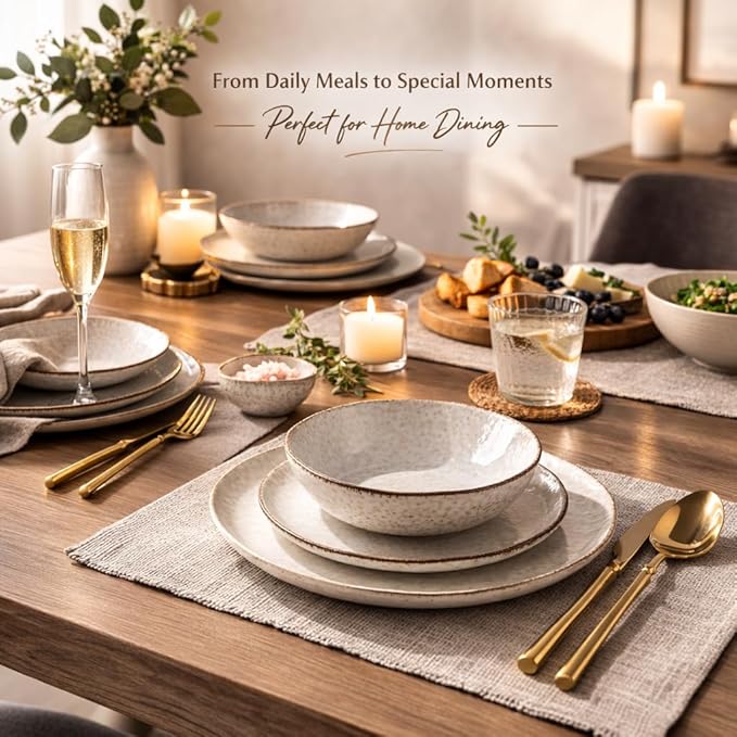AmorArc Ceramic Dinnerware SetsHandmade Reactive Glaze Stoneware Plates and Bowls SetsHighly Scratch Resistant | Dishwasher &amp Microwave Safe Dishes SetService for 4 (12pc)