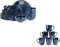 Vicrays 24-Piece Ceramic Dinnerware Set for 6 Ceramic Dinner Plates Salad Plates Bowls Set Coffee Mug Dishwasher Safe Not Microwave or Oven Safe Scratch Resistant Party - Blue