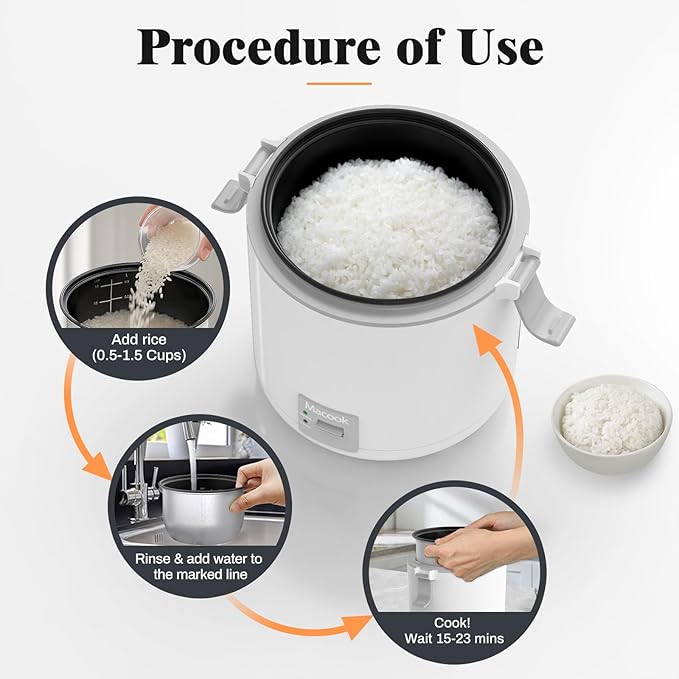 Rice Cooker Small 1-1.5 Cups Uncooked(3 Cups Cooked) Mini Rice Cooker with Removable Nonstick Pot One Touch&ampKeep Warm Function Travel Rice Cooker for Soup Grain Oatmeal Veggie White