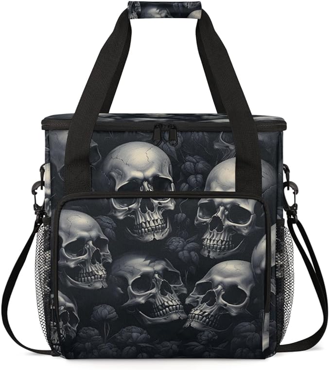 Black Skull Coffee Maker Carrying Bag Portable Travel Storage Tote Bag Compatible with K-Mini or K-Mini Plus Single Serve Coffee Brewer Carrying Case with Multiple Pockets &amp Shoulder Strap