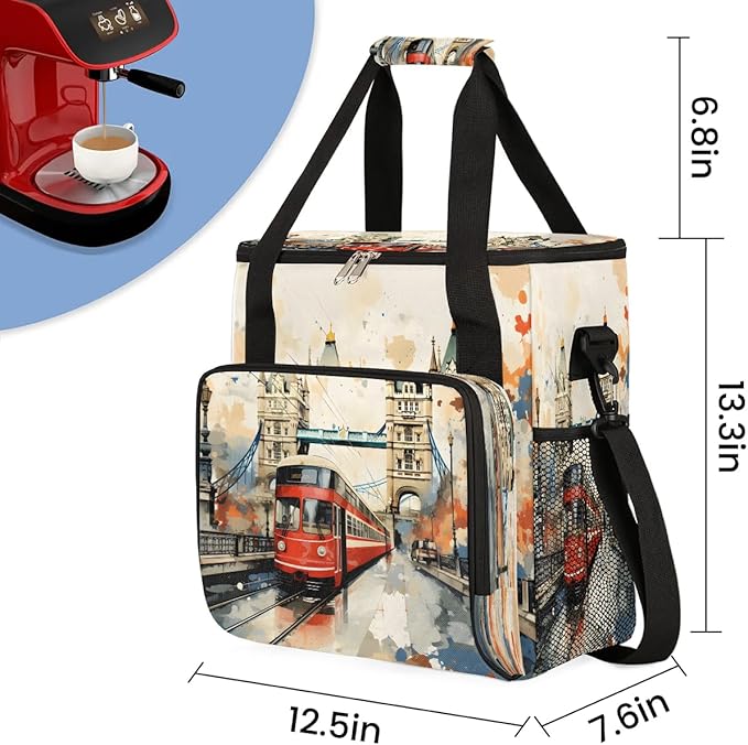Watercolor City Landscape Coffee Maker Carrying Bag Compatible with K-Mini or K-Mini Plus Portable Single Cup Coffee Maker Case with Pockets for K Cup Pods