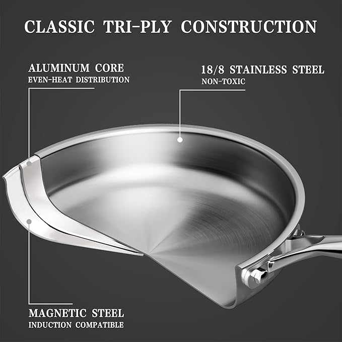 Stainless Steel Cookware Set - VONIKI Tri-ply Stainless Pots And Pans Set with Steamer Basket Non Toxic Induction Cookware Kitchen Cookware Sets PFOA &amp PTFE Free Dishwasher and Oven Safe