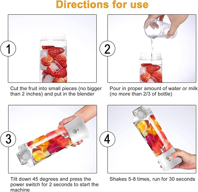 Mini Juice Blender Personal Juicer Cup with 600ml Capacity and 6 Sharp 304 Stainless Steel Blades 18000 RPM and 2 Modes Optional for Travel Sports