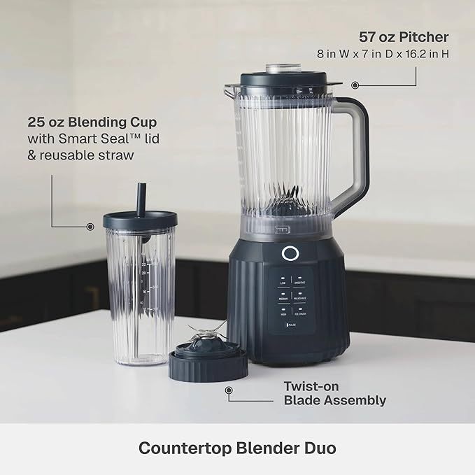Countertop Blender with Pitcher and To-Go Cup 1100W High-Power Blender Stainless Steel Blade Multiple Speed Settings (Atlantic Blue)