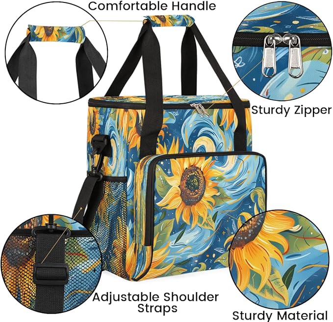 Abstract Sunflowers Design Coffee Maker Carrying Bag Compatible with K-Mini or K-Mini Plus Portable Single Cup Coffee Maker Case with Pockets for K Cup Pods