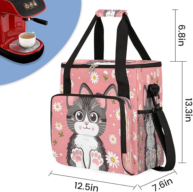 Cat and Daisy Coffee Maker Carrying Bag for Keurig K-Mini or K-Mini Plus Storage Portable Coffee Maker Travel Bag