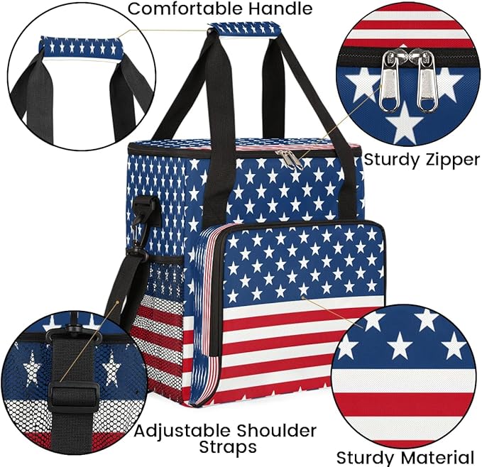 Stars Stripes Coffee Maker Carrying Bag Compatible with K-Mini or K-Mini Plus Portable Single Cup Coffee Maker Case with Pockets for K Cup Pods
