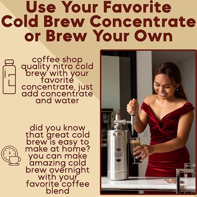 The Original Royal Brew Nitro Cold Brew Coffee Maker - Gift for Coffee Lovers - 128 oz Extra Large Home Keg Nitrogen Gas System Coffee Dispenser Kit