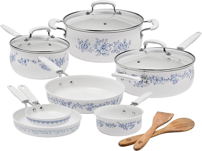 12-Piece Aluminum Ceramic Cookware Set - Nonstick Pots &amp Pans for Effortless Cooking
