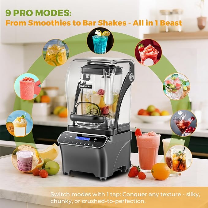 2200W Professional Quiet Blender with LCD Display 1.8L Ice Crushing Jug Commercial-Grade Motor 6-Speed Touch Control &amp Overload Protection for Smoothies Ice Frozen Drinks Silver