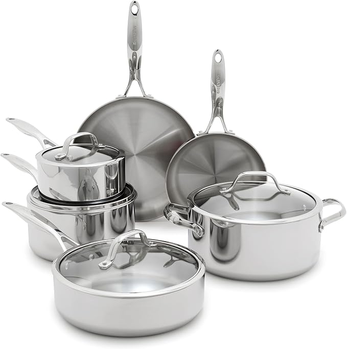 GreenPan Valencia Pro Tri-Ply Stainless Steel 10 Piece Cookware Set Induction Ready Pots &amp Pans Mirror Finish Dishwasher &amp Oven/Broiler Safe to 600F Compatible with All Cooktops