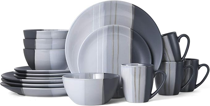 Pfaltzgraff Parker Gray 16 Piece Dinnerware Set Service for 4 Gray