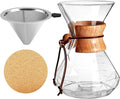 27 Oz Coffee Maker Set High Borosilicate Glass With Wooden Handle Includes One Stainless Steel Filter And Four Coasters For Single Serve Brewing