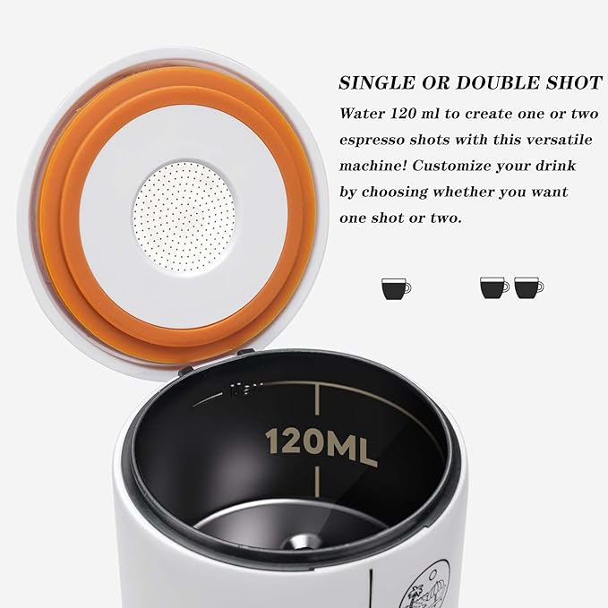 Portable Espresso Machine 17 Bar Mini Coffee Maker Travel Coffee Maker for Camping Compatible with Nes Series Capsules and Ground Coffee Electric Espresso Maker (A-White)